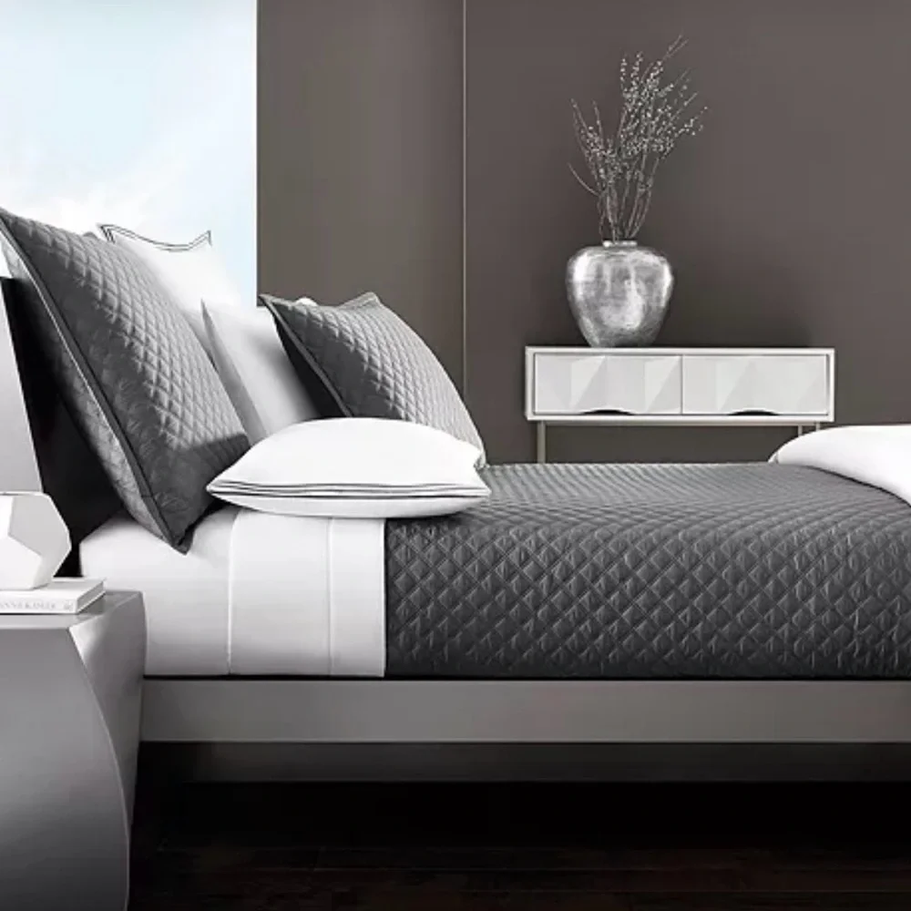 Hudson Park Collection Luxurious Gray Queen Coverlet